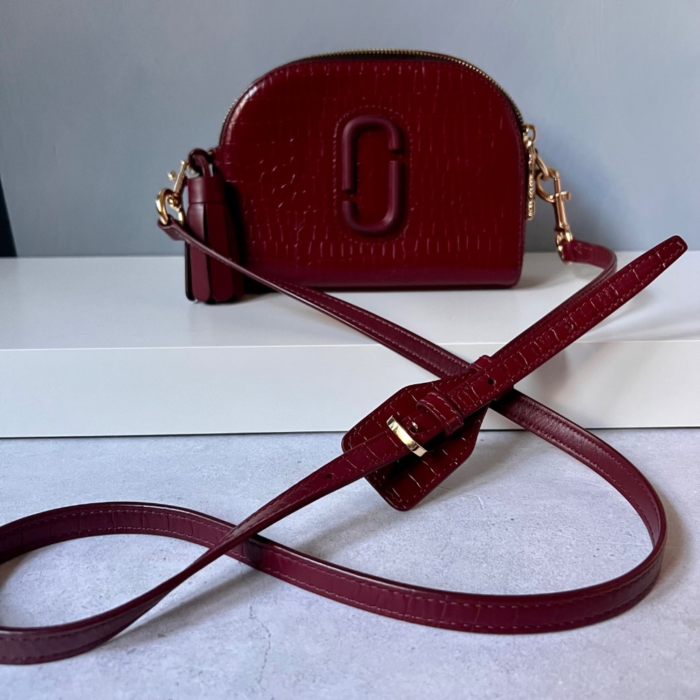 Marc Jacobs Snapshot Croc Embossed Leather Crossbody Bag Red Gold Hardware - Picture 4 of 12